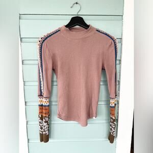 Free people switch it up cuff knit thermal pink mauve bohemian long sleeve boho